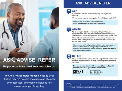 Ask, Advise, Refer fact card sample