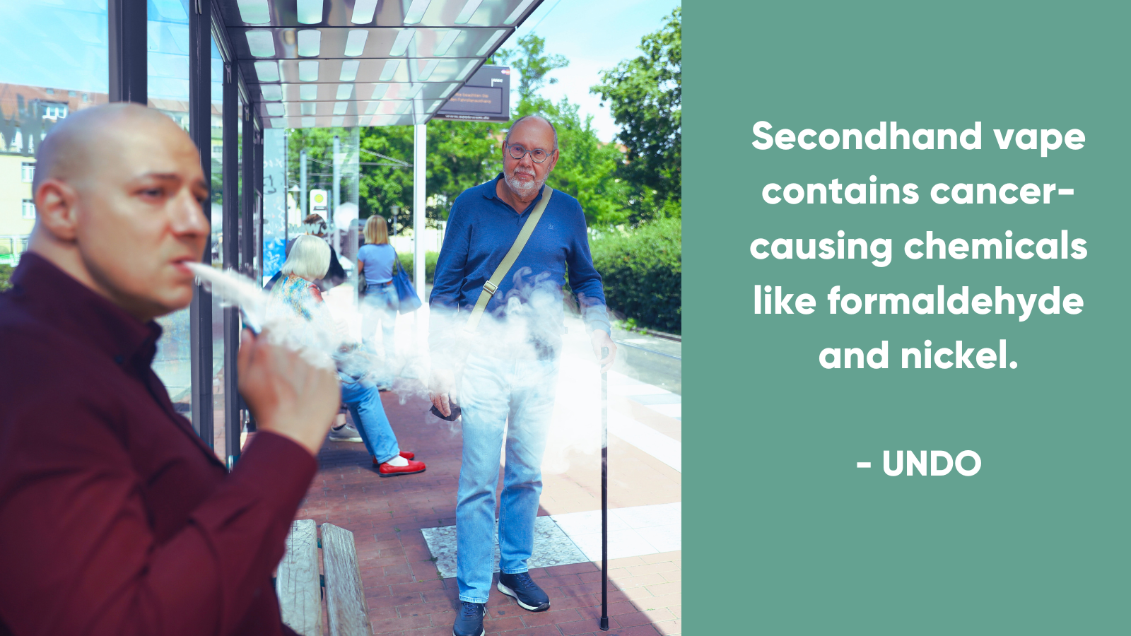 Secondhand vape contains cancer-causing chemicals like formaldehyde and nickel.