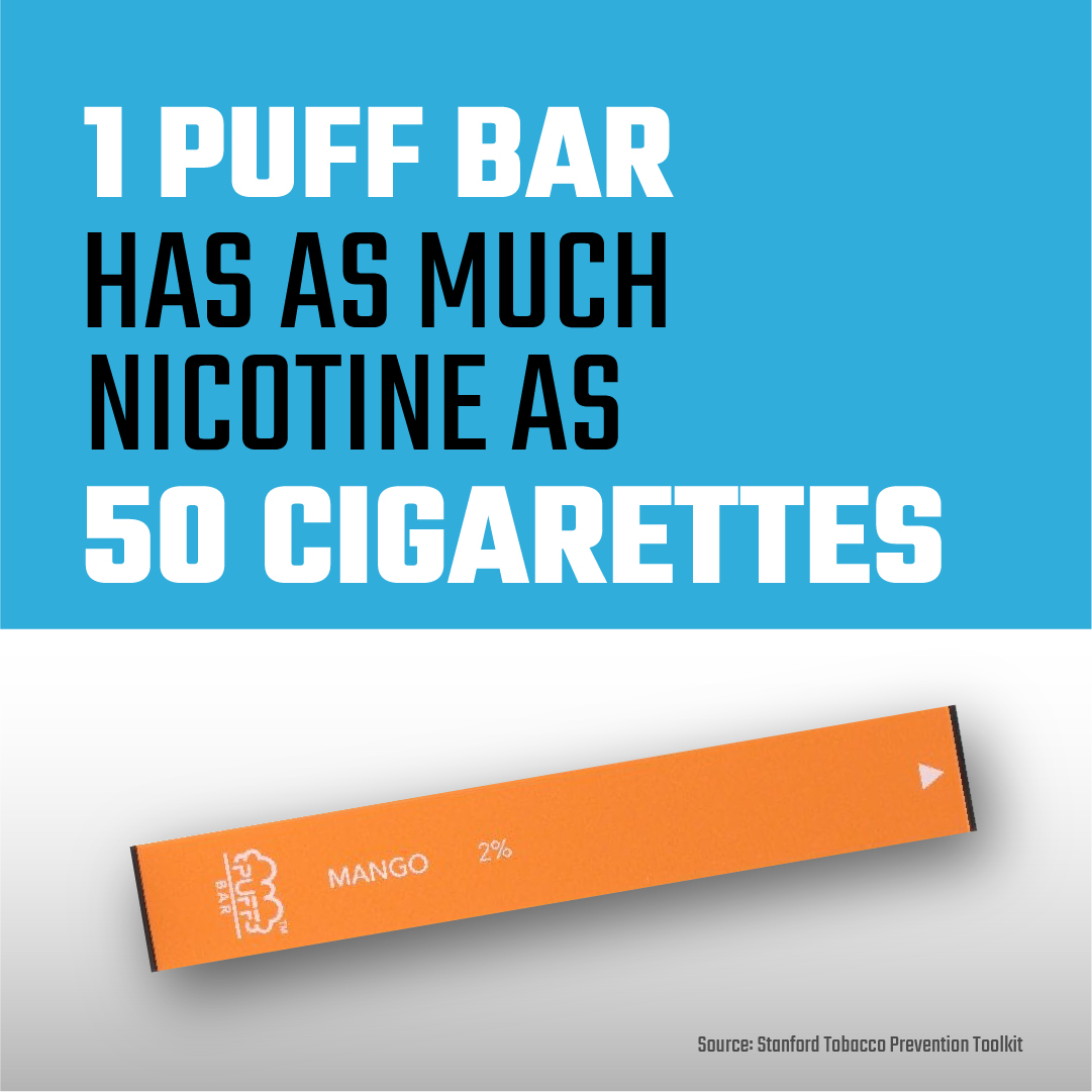 1 Puff Bar has as much nicotine as 50 cigarettes