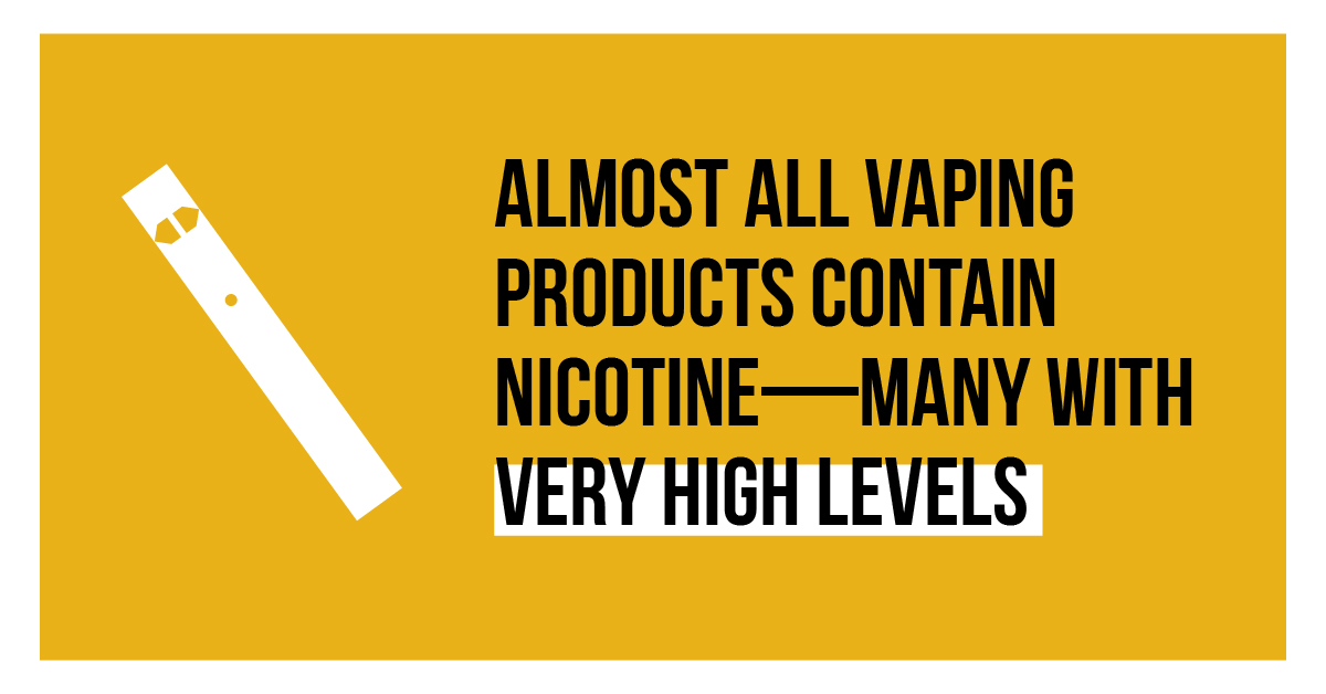 Almost all vaping products contain nicotine-- many with very high levels